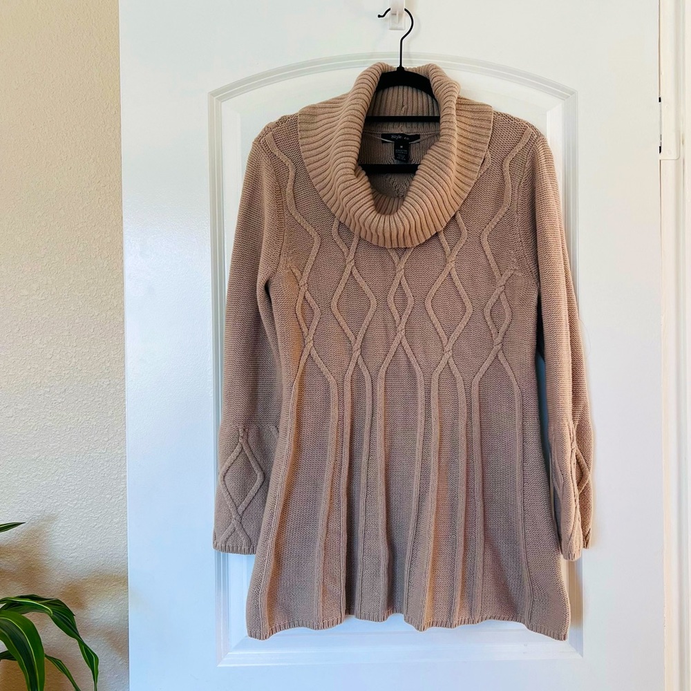 Style & Co. Long Cream/Tan Knitted Turtleneck Sweater